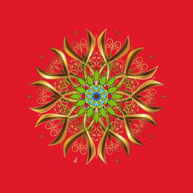 Kırmızı, kahverengi, bej, sarı ve yeşil renkler. İzole siluet simge. Vektör. Düz kristal öğesi. Kar tanesi vektör simge arka plan.