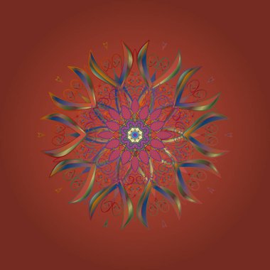 Vektör çizim. Kar tanesi renkli desen. Vektör kar taneleri arka plan. Renk arka plan üzerinde izole soyut kar taneleri ile düz tasarım. Snowflakes desen.