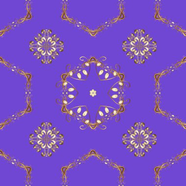 Vektör geometrik arka plan. Senin tasarım kroki. Mor, kahverengi ve bej renkler altın çiçek elemanları ile altın seamless modeli. Altın rengi Dikişsiz illüstrasyon.