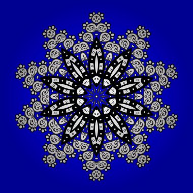 Yeni yıl kar tanesi. Mavi, beyaz ve siyah renkler sevimli soyut kar tanesi vektör tasarımı. Düz kar doodle simgeler, kar pul siluet Noel afiş, kartları için.