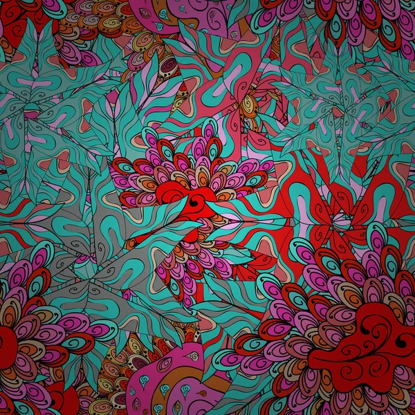 シームレスなスケッチの素敵な背景 落書き青 ピンク 赤とグレーの色 紙ベクター イラストをラッピングするための抽象的なパターン — ストックベクタ