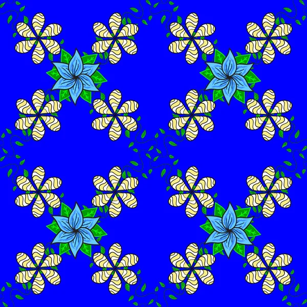 Květy Modré Žluté Zelené Bílé Šedé Barvy Textilie Vzor Textury — Stockový vektor