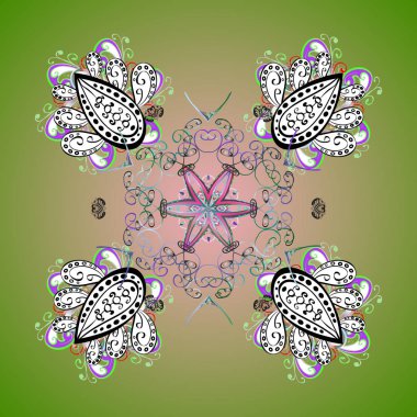 Düz kar karalama ikonları, kar taneleri silueti noel afişi için renkler, kartlar. Yeni yıl kar tanesi. Renkli arkaplanda sevimli soyut kar taneleri vektör tasarımı.