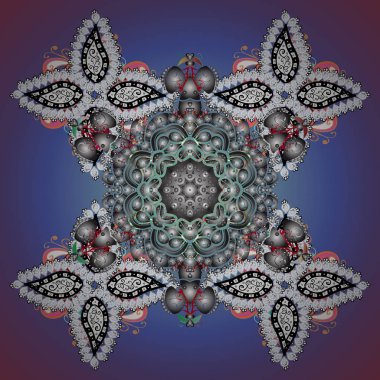 Snowflakes desen. Vektör kar taneleri arka plan. Renk arka plan üzerinde izole soyut kar taneleri ile düz tasarım. Vektör çizim. Kar tanesi renkli desen.