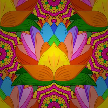 Nazik, ihale çiçek arka plan. Turuncu, sarı ve yeşil renklerde çiçekler. Vektör çiçek desenli doodle tarzı çiçekli.