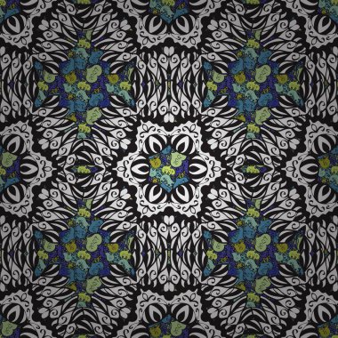 Vektör çiçek desenli çiçekli doodle tarzında. Nazik, ihale çiçek arka plan. Gri, beyaz, mavi ve nötr renkler çiçekler.