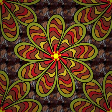 Çiçek Yazdır. Çiçekler sarı, siyah, kahverengi, kırmızı ve gri renkler suluboya tarzında. Sulu Boya Dikişsiz desen.