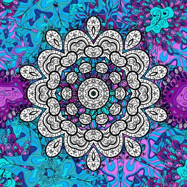 Süslü kumaş deseni. Vektör illüstrasyonunda kusursuz çiçek deseni. Düz Çiçek Elementleri Tasarımı. Renkli Bahar Teması Kusursuz Arkaplan.