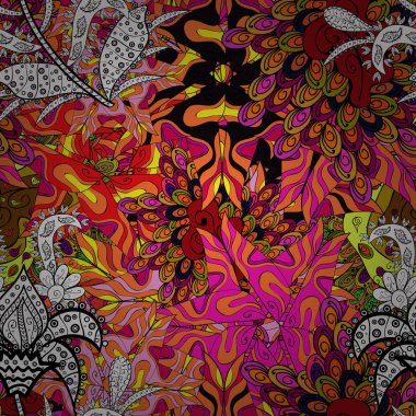 Arka plan. Siyah, turuncu, kırmızı, beyaz ve sarı renkler üzerinde karalamalar. Suluboya, elle çizilmiş. Tasarım ve hediye paketleme kağıt, tebrik kartları, afiş ve Posterler Tasarım. Vektör çizim. -hisse senedi.