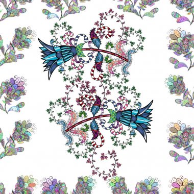 Küçük çiçekler ile sorunsuz bahar desen. Vektör çizim. Beyaz, mavi, bağımsız, siyah ve yeşil suluboya tarzında renkler.