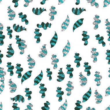 Vintage. Vektör. Şık kumaş deseni. Sorunsuz karalamalar mavi, siyah ve beyaz renkler.