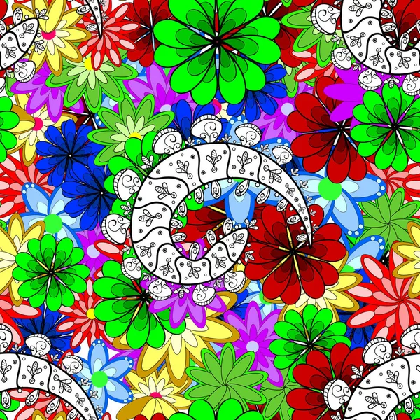 Kézzel Rajzolt Vektor Illusztráció Doodle Elemekből Varrat Nélküli Virág Minta — Stock Vector