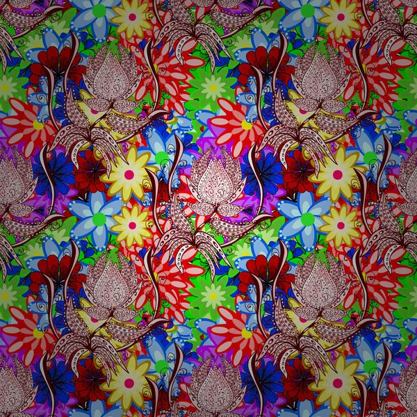 Цветы Абстрактный Этнический Вектор Бесшовный Шаблон Цветы Долины Красный Нейтральный — стоковый вектор