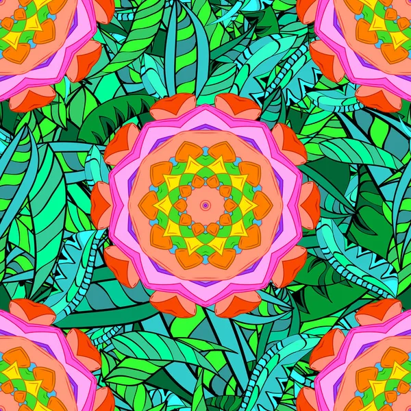 Patrón Floral Sin Costura Tropical Ilustración Vectorial Flores Colores Verde — Archivo Imágenes Vectoriales