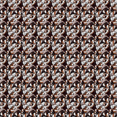 Vektör illüstrasyon. Suluboya boyama. Dikişsiz desen Nazik, siyah, beyaz ve kahverengi renklerde bahar.