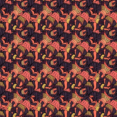 Kusursuz desenli Sketch şirin arkaplan. Kağıt vektörünü sarmak için güzel bir model. Renklere turuncu, kahverengi ve siyah çizer.