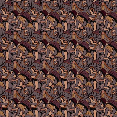 Vektör. Kusursuz bir iz. Modaya uygun kumaş deseni. Karalamalar kahverengi, pembe ve siyah renkler üzerine.