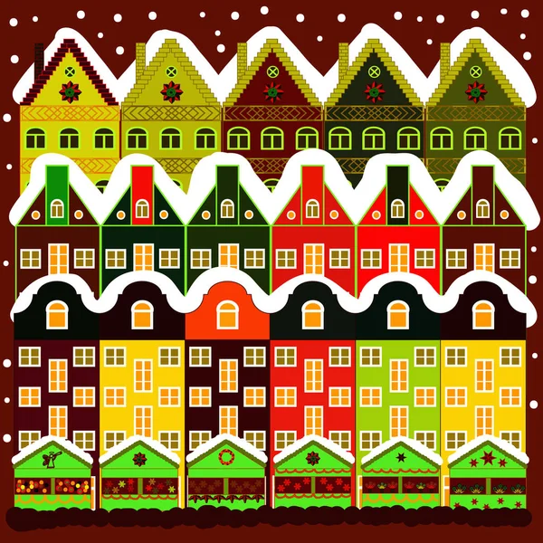 Ilustración Vectorial Concepto Saludo Tarjeta Postal Una Casa Paisaje Navideño — Archivo Imágenes Vectoriales