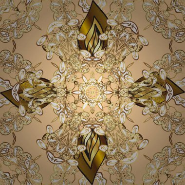 Kahverengi ve bej renklerde altın desenli altın elementler. Geleneksel klasik altın desen. Vektör doğu süsü. Barok tarzında kusursuz bir doğulu süsü..