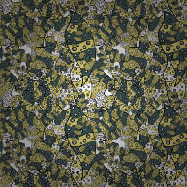 Modaya uygun kumaş deseni. Sarı karalamalar, mavi ve siyah renkler. Vektör. Kusursuz Desen Yazdırma.