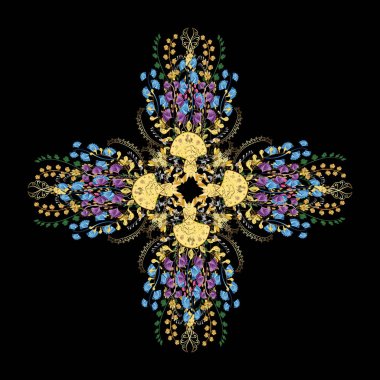 Kar tanelerinin soyut arkaplanı olan şirin bir Noel arkaplanı. Noel ve yeni yıl moda baskıları için tatil tasarımı. Vektör çizimi. Altın kar taneleri. Renkler.