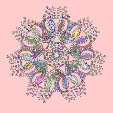 Vektör çizimi. Mavi, nötr ve yeşil renkler ve kar taneleri. Şirin kar taneli, soyut rengarenk vektör Noel arkaplanı.