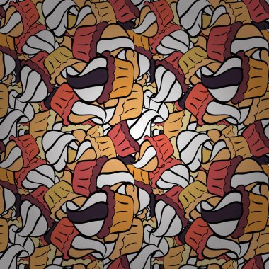 Vektör çizimi. Hamur işi. Elle çizilmiş klasik kek ve keklerin kusursuz hâli. Kek tatları siyah, beyaz ve bej üzerine karalama çizimleri.