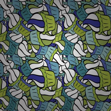 Şirin vektör keklerden ve keklerden arınmış. Gıda posteri tasarımı için izole edilmiş renkli kek yeşil, beyaz ve mavi.