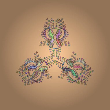 Tarafsız, bej ve yeşil renklerde el boyası vektör mandala, Hint tavus kuşu, Hint deseni, renkli mandala, mandala tavus kuşu.