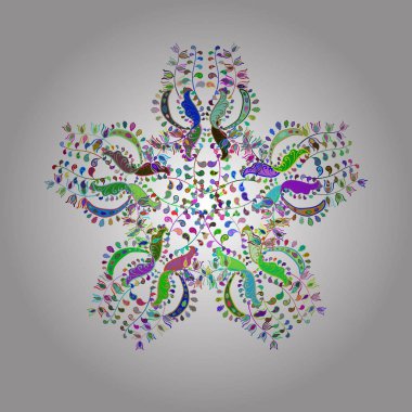 Vektör çizimi. Tekstil, davetiyeler, afişler ve diğerleri için. Yeşil, mavi ve beyaz renklerde renkli, yuvarlak mandala.