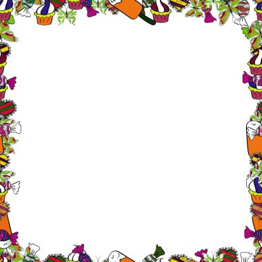 Kusursuz desenli. Elle çizilmiş karalama çerçeveleri. Yeşil, siyah ve beyaz renkli bir resim. Vektör illüstrasyonu.