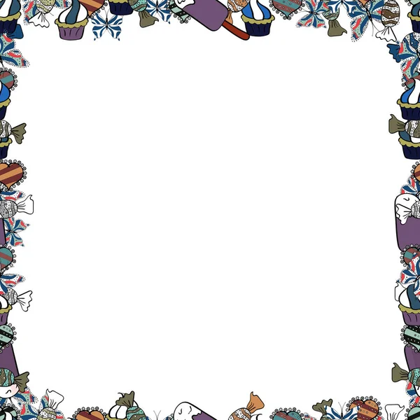 Davetiye, broşür, poster simgeleri. Vektör. Mavi, siyah ve beyaz renkte bir resim. El çizimi karalama çerçeveleri.