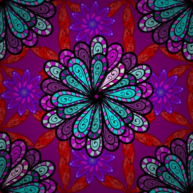 Dikişsiz mahsul. Düz Çiçek Elemanları Tasarım. Renkli Bahar Tema dikişsiz desen Arka Plan. Vektör Sevimli kumaş deseni.