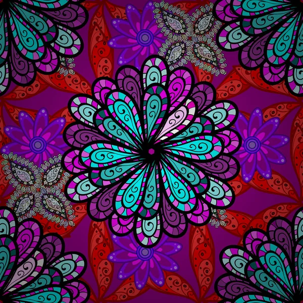 Violet Rouge Noir Bouclés Formes Fleurs Sur Les Couleurs Pourpre — Image vectorielle