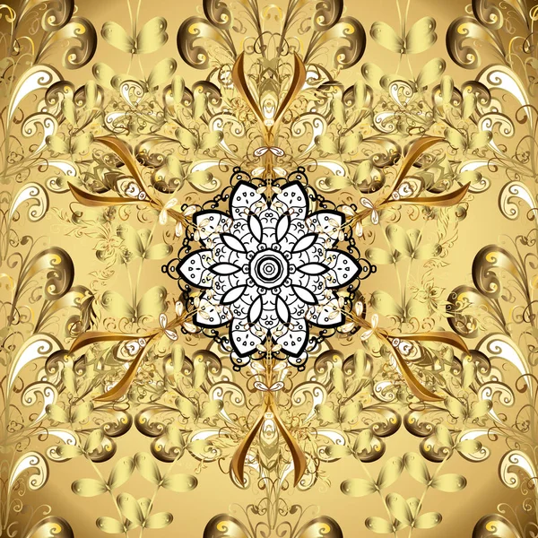Islamische Gestaltung Nahtlose Muster Orientalische Ornamente Goldmuster Auf Gelben Und — Stockvektor