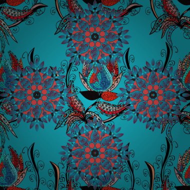 Küçük çiçekli basit, dikişsiz desen. Mavi, pembe ve siyah renkte şirin çiçekler. Vektör çizimi. Moda baskısı, albüm, ambalaj kağıdı, duvar kağıdı için zarif dekoratif süslemeler.