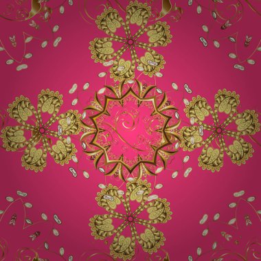 Sarı ve pembe renklerde vektör altın desen. Altın kar taneleri basit, pürüzsüz desen. Kış sembolü, Mutlu Noeller, Mutlu yıllar 2019. Soyut duvar kağıdı, ambalaj dekorasyonu.