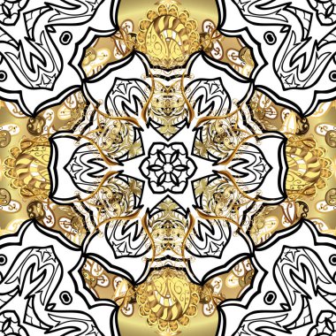 Barok eskizi, damask. Kusursuz vektör arkaplanı. Siyah ve beyaz renklerde grafiksel ve kusursuz desen. Kusursuz çiçek deseni.