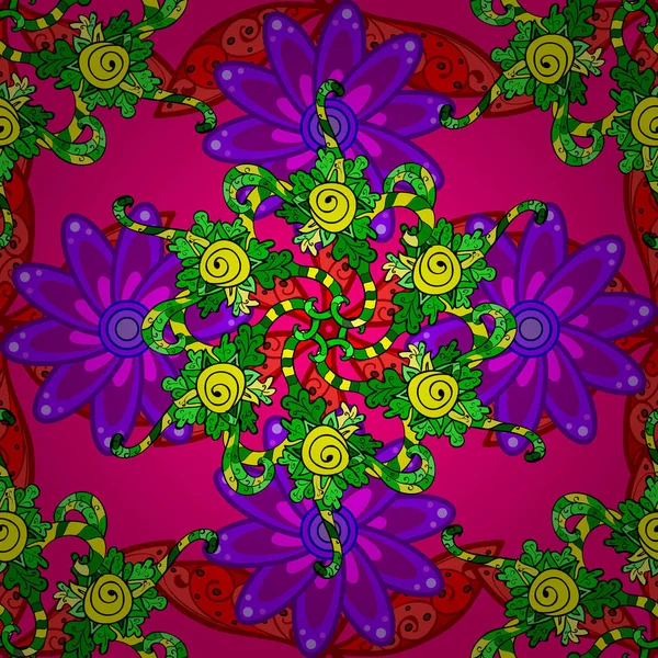 Dans Style Textile Asiatique Sur Magenta Couleurs Violettes Vertes Motif — Image vectorielle