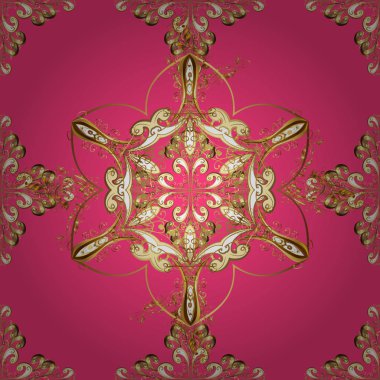 Kusursuz oryantal vektör desenli, arabesk ve çiçek elementli şirin desenli. Bej ve pembe renklerin çizimi. Vektör çizimi. Geleneksel klasik süs. Arabesk ile klasik desen.