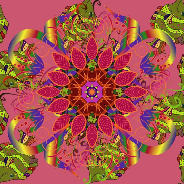 Nahtlose Blumenmuster Vektorillustration Blüten Auf Grünen Rosa Und Orangen Farben — Stockvektor