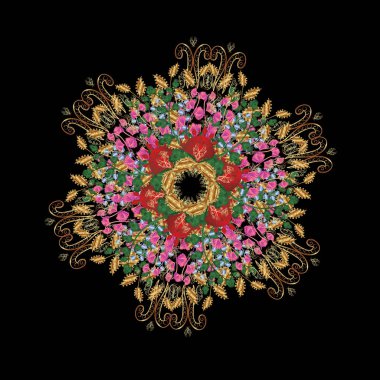 Çizim kalıbı, web sayfası arka planı, yüzey dokuları için kullanılabilir. Süslü zenkarga deseni, soyut çiçeklerle sonsuz desen. Vektör süslemeleri. Çiçekli çizim deseni.