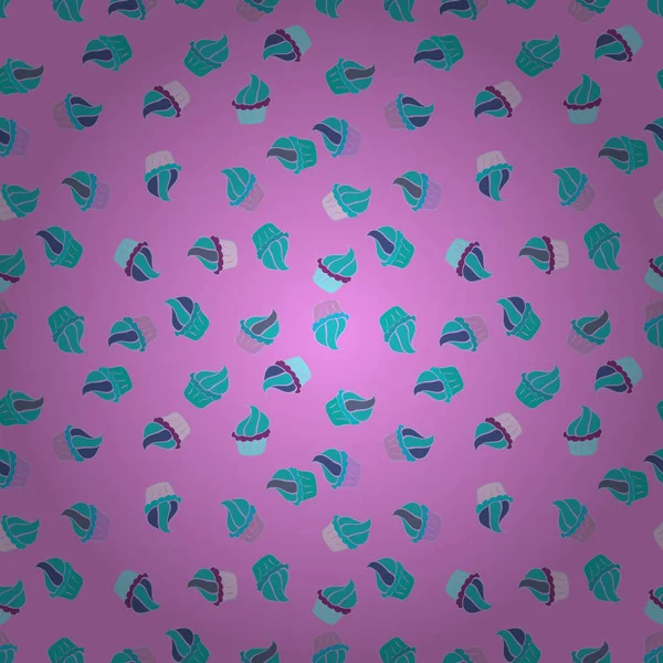 手描きのカップケーキをシームレスにパターン ブルー ピンク ニュートラルカラー パン屋さんベクトルイラストスイーツの背景デザイン — ストックベクタ