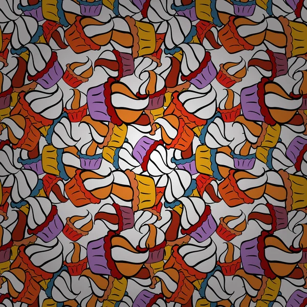 Vektör çizimi. Tasarım. Düz karalamalar. Turuncu elementler, siyah beyaz renkler. Güzel kumaş deseni. Kusursuz Yazdırma.