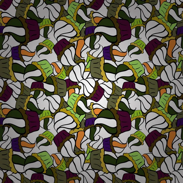 Vektör çizimi. Kusursuz desen. Yeşil, beyaz ve siyah renklerde. Suluboya resim.