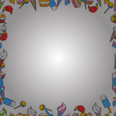 Kusursuz desen. Vektör çizimi. Çerçeve. Siyah, beyaz ve mavi renkli illüstrasyon.