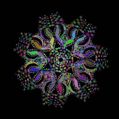 Sabıka fotoğraflarında, bebek kıyafetlerinde, çizimlerde, paket kutularında falan kullanılabilir. Vektör çizimi. Kusursuz şirin kumaş deseni. - Stok. Soyut karalama kalıpları. Kalıp yeşil, menekşe ve siyah renkler.