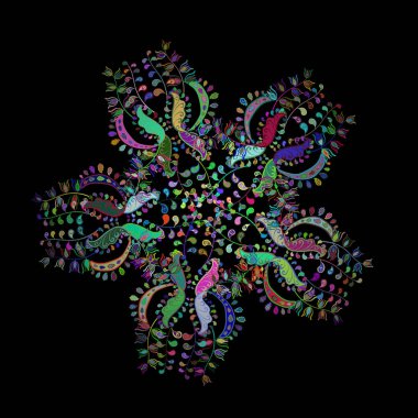 Kusursuz dekoratif arka plan. Kartlar, davetiyeler, tarih kartları ve daha fazlası için kullanılabilir. Vektör çizimi. Mavi, siyah ve yeşil renklerde. Çizimler.