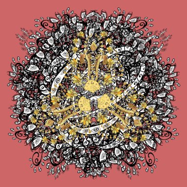 Altın renkler üzerine tasarım. Vektör çizimi. Kış şablonu. Çiçek Elementleri ile soyut arkaplan.