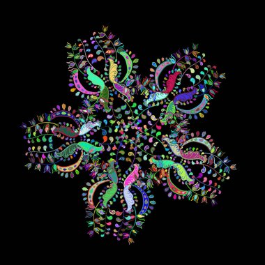 Mavi, siyah ve yeşil renkli Vektör çizimi. Kusursuz desenli. Moda baskısı, hatıra defteri, ambalaj kağıdı, çizim için zarif dekoratif süs..